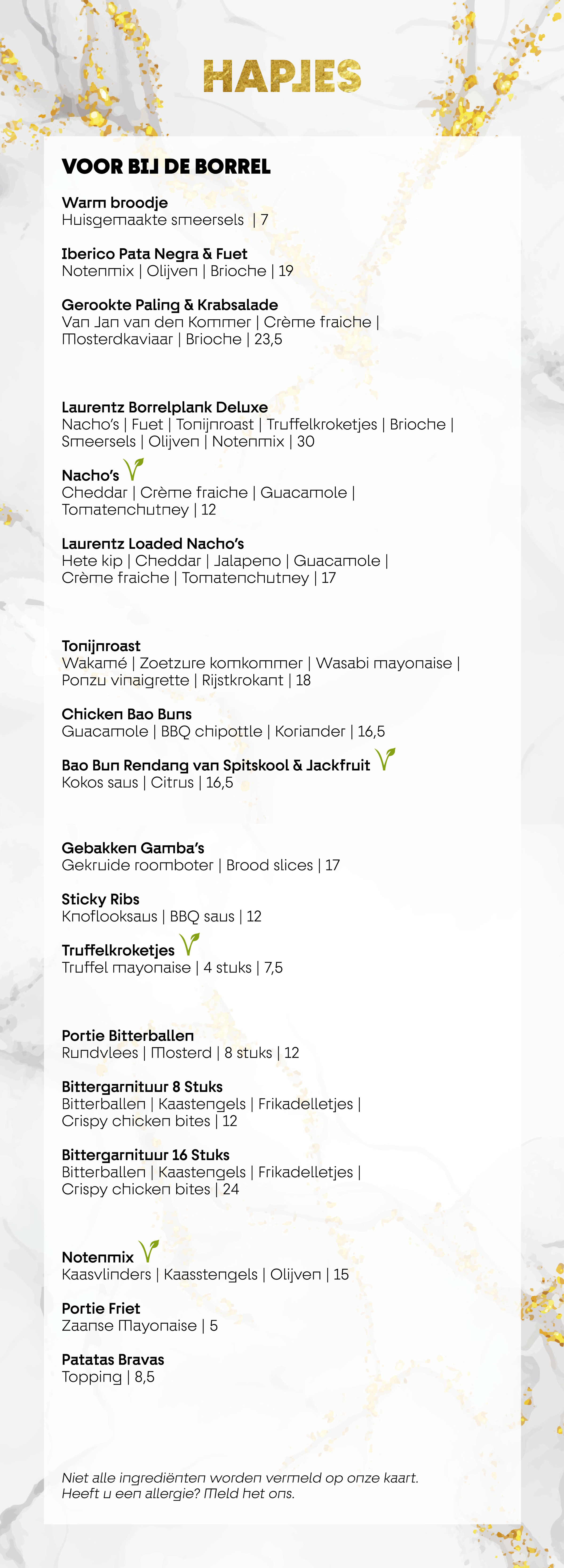 Borrelkaart - Laurentz Grand Cafe Restaurant Heemskerk